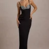 Ignacia | Black Asymmetric Maxi Dress With Hotfix Detail