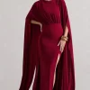 Ilaria | Berry Cape Sleeve Split Maxi Dress