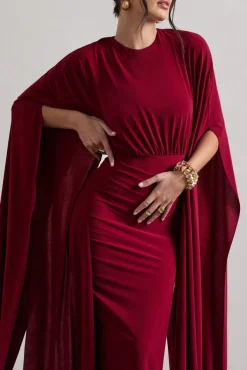 Ilaria | Berry Cape Sleeve Split Maxi Dress