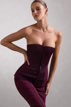 Illusive | Burgundy Satin-Blend Strapless Panelled Corset Top