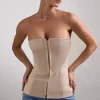 Illusive | Stone Satin-Blend Strapless Panelled Corset Top