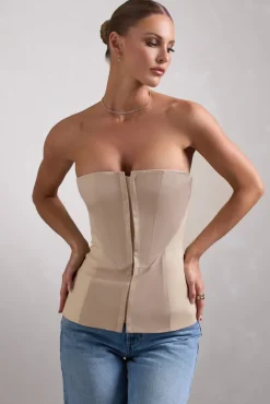 Illusive | Stone Satin-Blend Strapless Panelled Corset Top