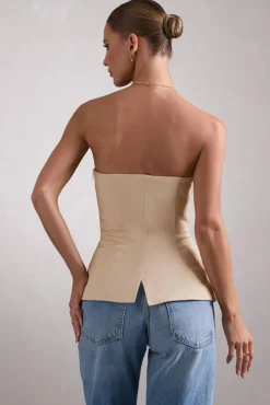 Illusive | Stone Satin-Blend Strapless Panelled Corset Top