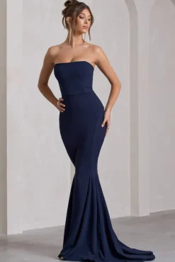 Impress Me | Navy Strapless Bandeau Fishtail Maxi Dress