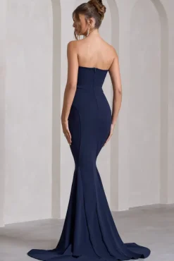 Impress Me | Navy Strapless Bandeau Fishtail Maxi Dress