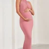 In My Heart | Blush Pink Mesh Halter-Neck Sleeveless Maternity Maxi Dress