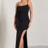 In Whispers | Black Split Maxi Dress