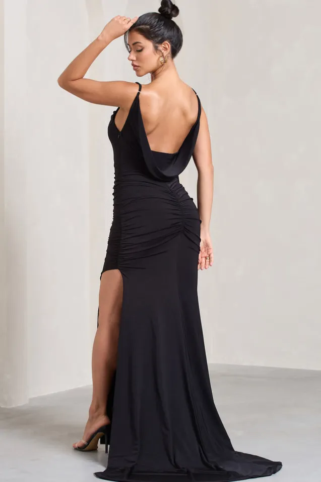 In Whispers | Black Split Maxi Dress