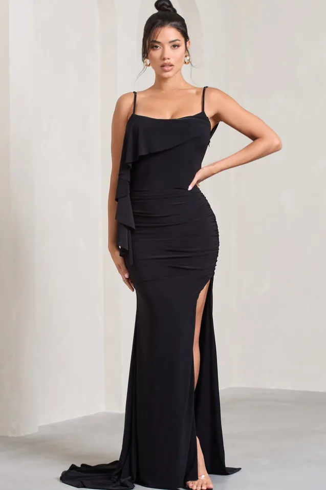 In Whispers | Black Split Maxi Dress