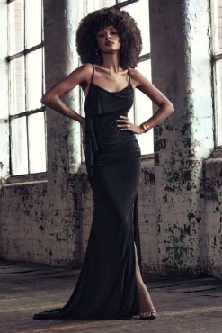 In Whispers | Black Split Maxi Dress