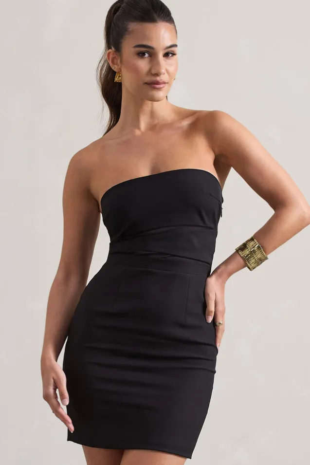 Indie | Black Bodycon Bandeau Mini Dress With Cut-Outs