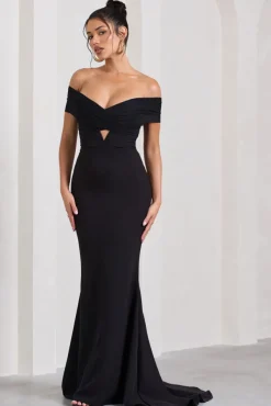 Inspiration | Black Sheer Bardot Fishtail Maxi Dress