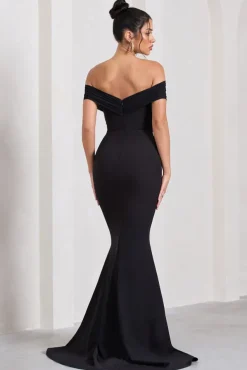 Inspiration | Black Sheer Bardot Fishtail Maxi Dress