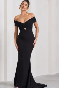 Inspiration | Black Sheer Bardot Fishtail Maxi Dress