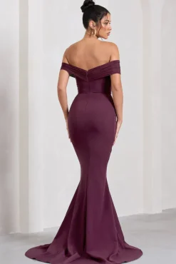 Inspiration | Burgundy Sheer Bardot Fishtail Maxi Dress