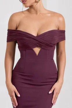 Inspiration | Burgundy Sheer Bardot Fishtail Maxi Dress