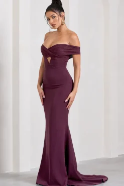 Inspiration | Burgundy Sheer Bardot Fishtail Maxi Dress