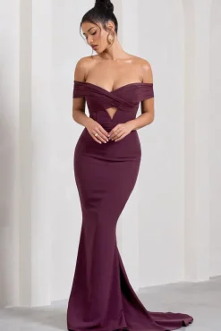 Inspiration | Burgundy Sheer Bardot Fishtail Maxi Dress