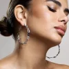 Interlinked | Silver Diamante Chain Hoop Earrings