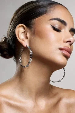 Interlinked | Silver Diamante Chain Hoop Earrings