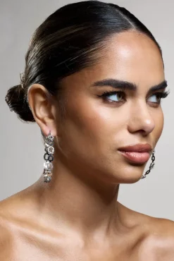 Interlinked | Silver Diamante Chain Hoop Earrings