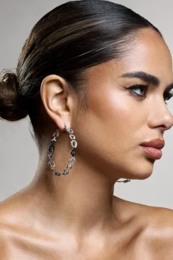 Interlinked | Silver Diamante Chain Hoop Earrings