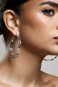 Interlinked | Silver Diamante Chain Hoop Earrings