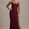 Intimacy | Plum Lace Corset Split Maxi Dress