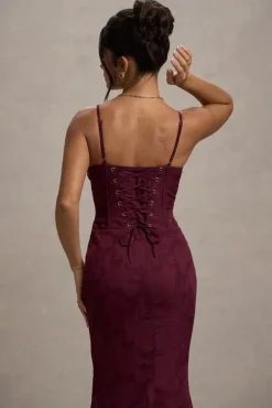 Intimacy | Plum Lace Corset Split Maxi Dress