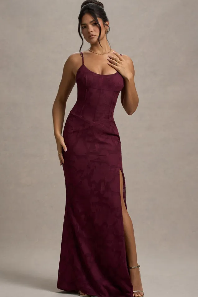 Intimacy | Plum Lace Corset Split Maxi Dress