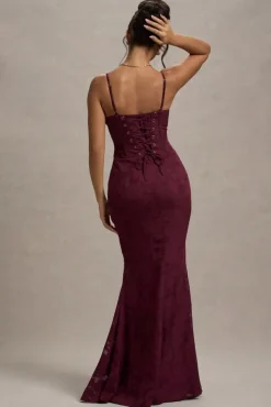 Intimacy | Plum Lace Corset Split Maxi Dress