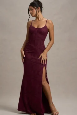 Intimacy | Plum Lace Corset Split Maxi Dress