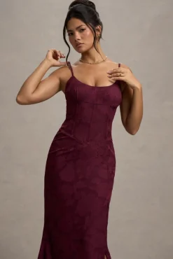 Intimacy | Plum Lace Corset Split Maxi Dress