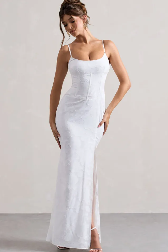 Intimacy | White Lace Corset Split Maxi Dress