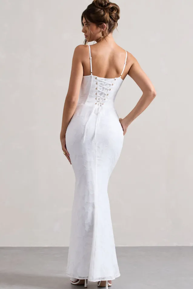 Intimacy | White Lace Corset Split Maxi Dress