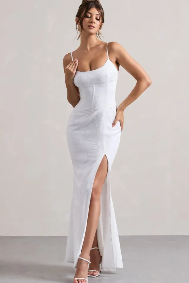 Intimacy | White Lace Corset Split Maxi Dress