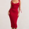 Irina | Red Cowl-Neck Bodycon Midi Dress