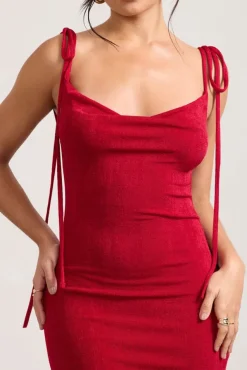 Irina | Red Cowl-Neck Bodycon Midi Dress