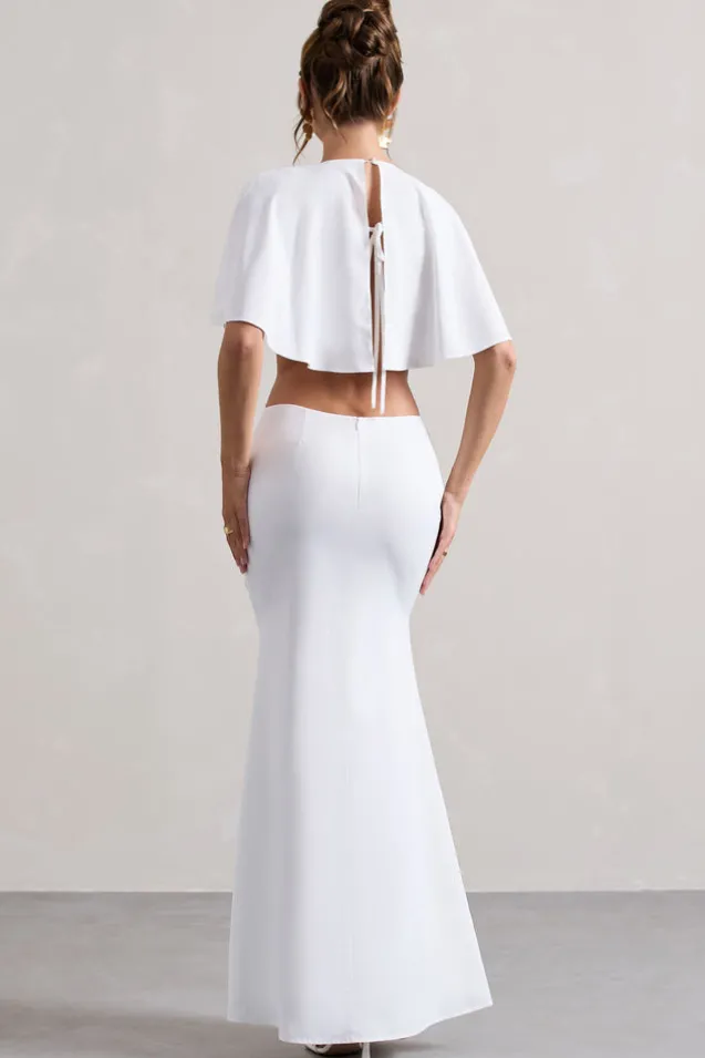 Isadora | Ivory Cut-Out Split Maxi Dress With Cape