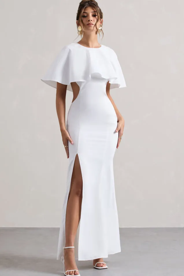 Isadora | Ivory Cut-Out Split Maxi Dress With Cape
