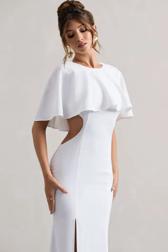Isadora | Ivory Cut-Out Split Maxi Dress With Cape
