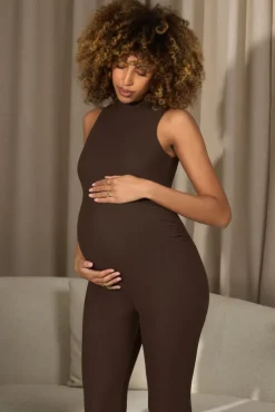 Issy | Chocolate High-Neck Sleeveless Maternity Jumpsuit