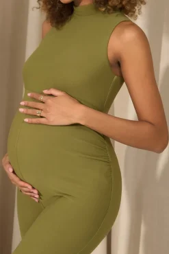 Issy | Olive High-Neck Sleeveless Maternity Jumpsuit