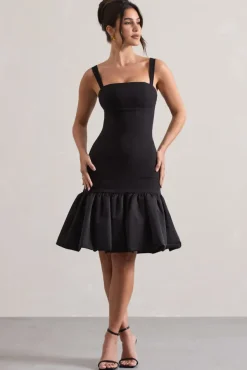 Jacque | Black Drop-Waist Midi Dress With Volume Hem