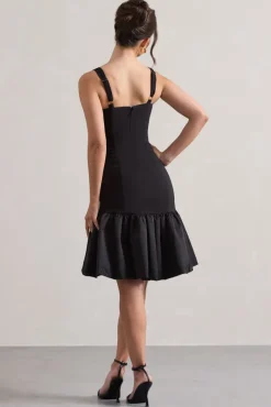 Jacque | Black Drop-Waist Midi Dress With Volume Hem