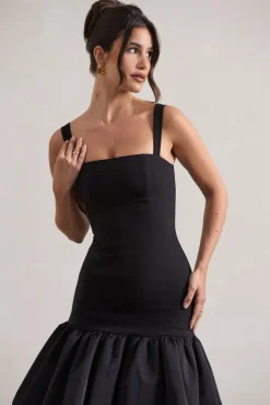 Jacque | Black Drop-Waist Midi Dress With Volume Hem