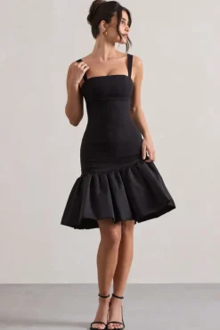 Jacque | Black Drop-Waist Midi Dress With Volume Hem