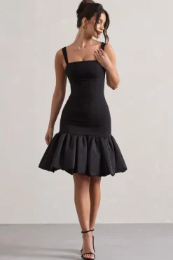 Jacque | Black Drop-Waist Midi Dress With Volume Hem