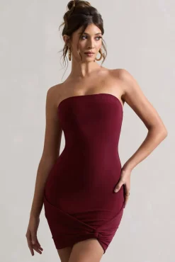 Jamie | Berry Strapless Mini Dress With Knot Skirt