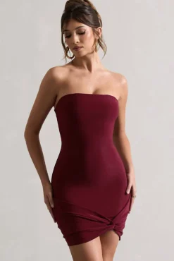 Jamie | Berry Strapless Mini Dress With Knot Skirt